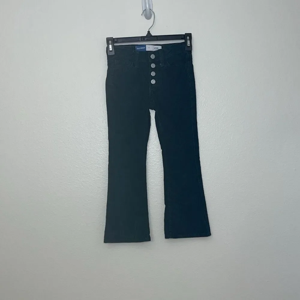 Old Navy High Rise Flare Pants Girls 7 Emerald Green Corduroy Soft Stretch